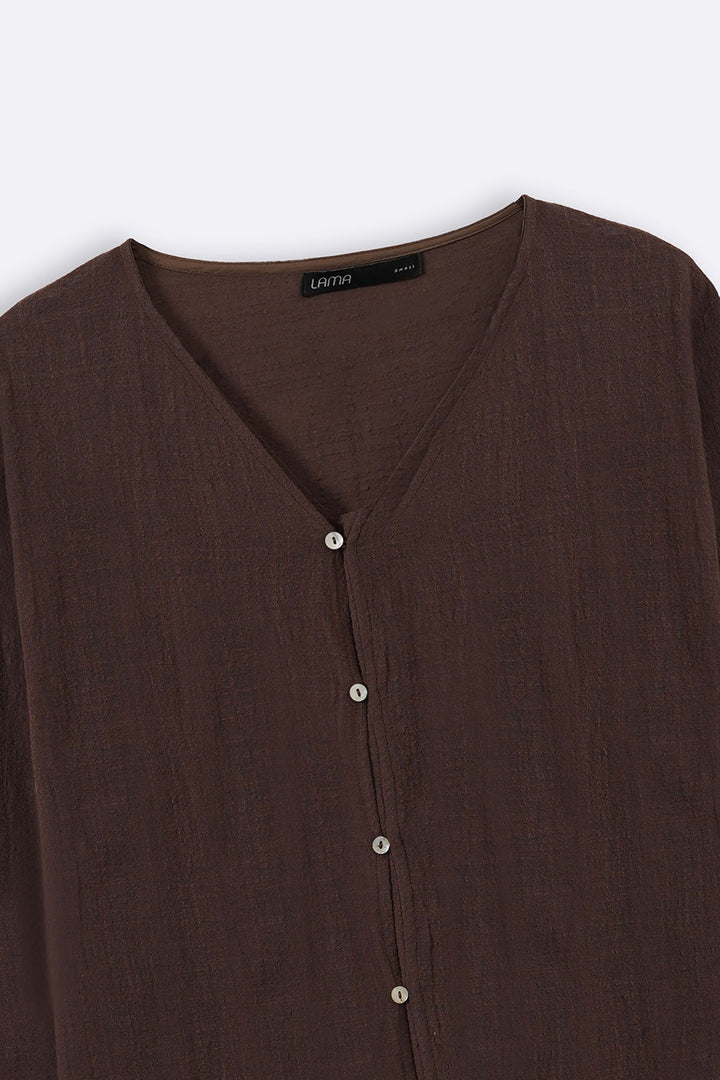 BROWN PURE COTTON GAUZE BLOUSE