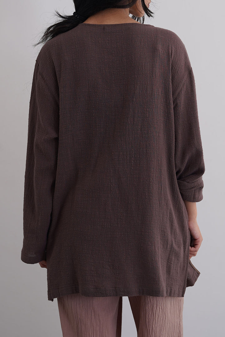 BROWN PURE COTTON GAUZE BLOUSE