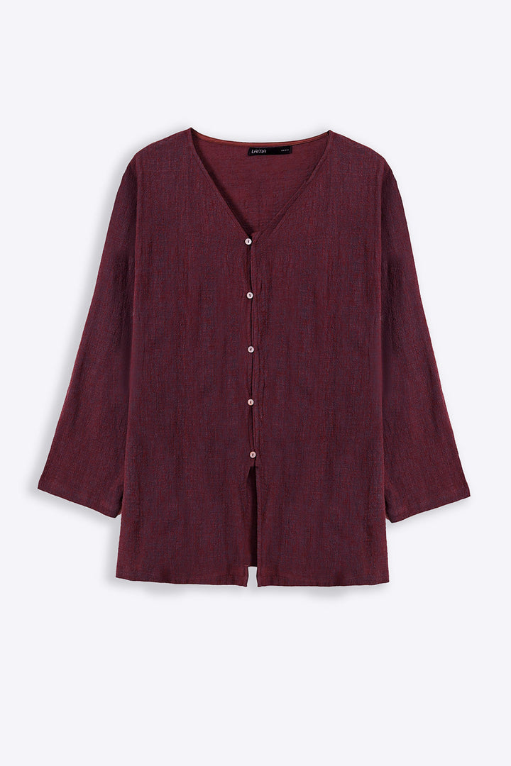 WINE PURE COTTON GAUZE BLOUSE