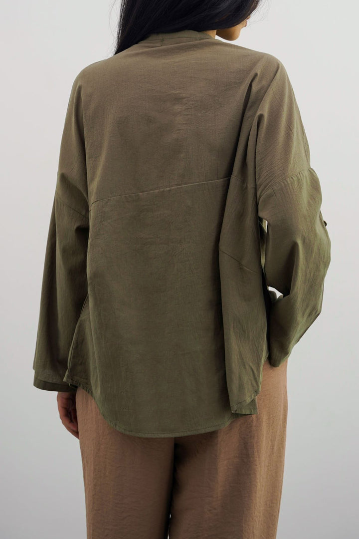 OLIVE FEATHER COTTON BLOUSE