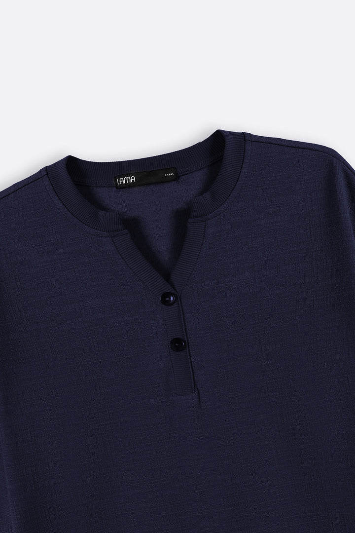 NAVY STRETCHY HENLEY TOP