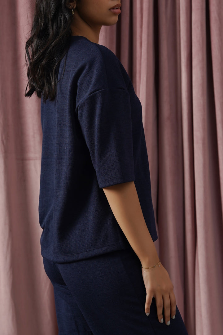 NAVY STRETCHY HENLEY TOP