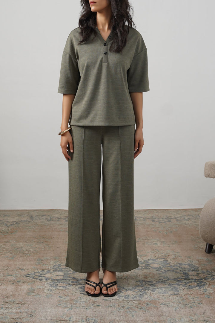 SAGE GREEN STRETCHY HENLEY TOP