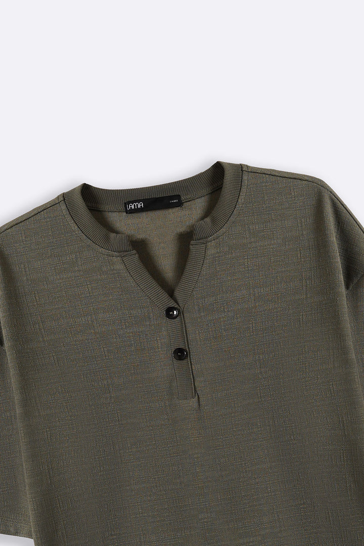 SAGE GREEN STRETCHY HENLEY TOP