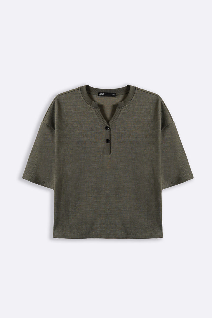 SAGE GREEN STRETCHY HENLEY TOP