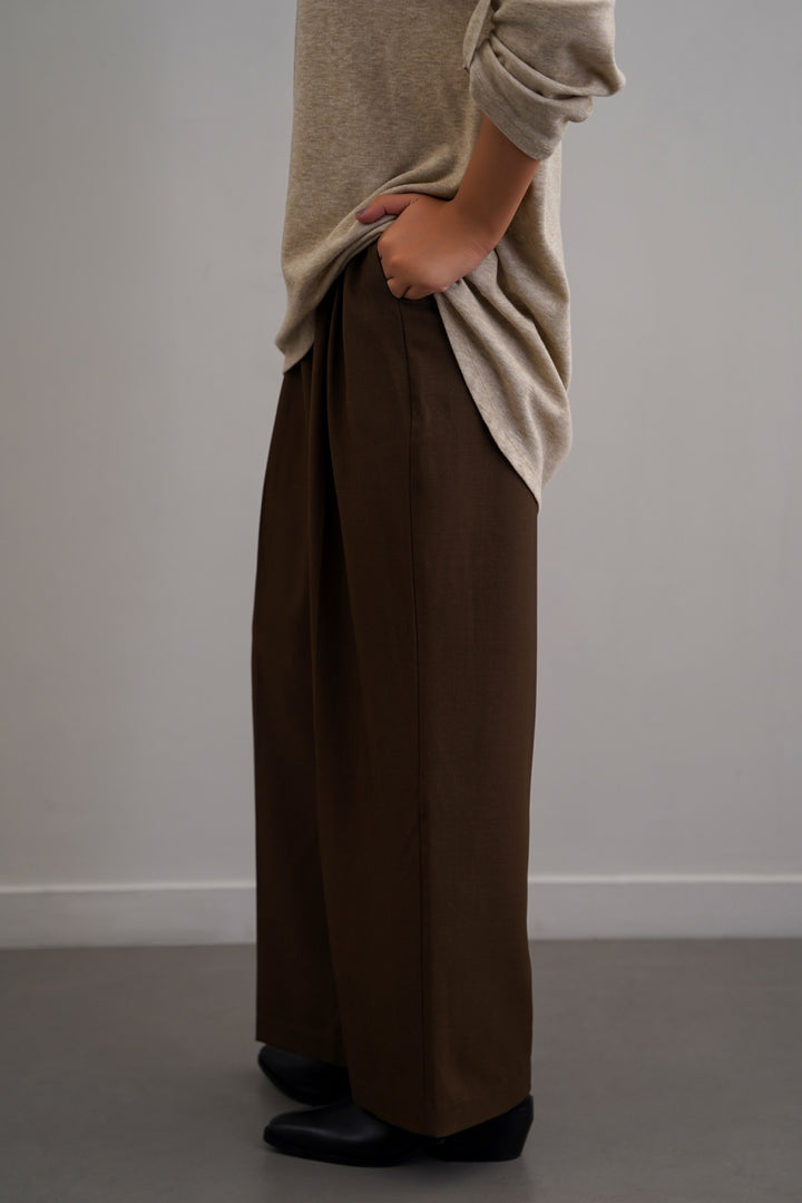 BROWN WORKDAY PLEATED PANTS