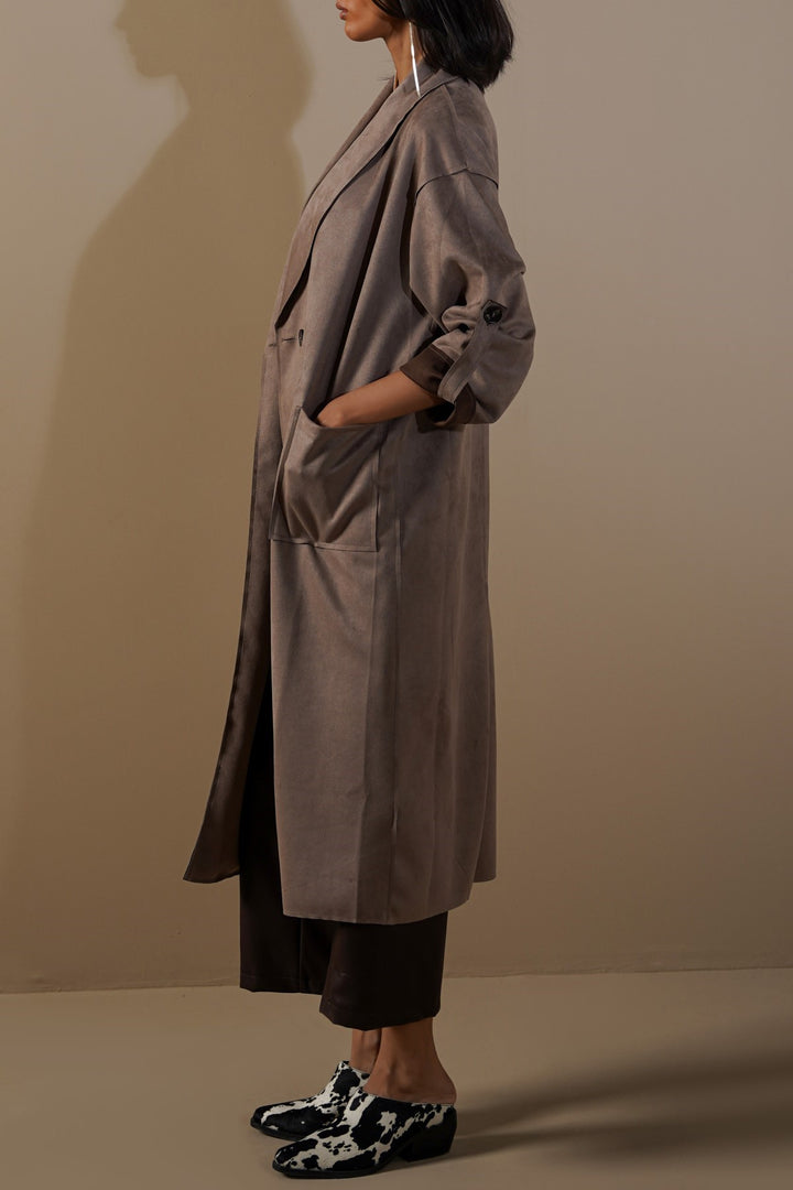 TAUPE-LUXURY LONG SUEDE COAT
