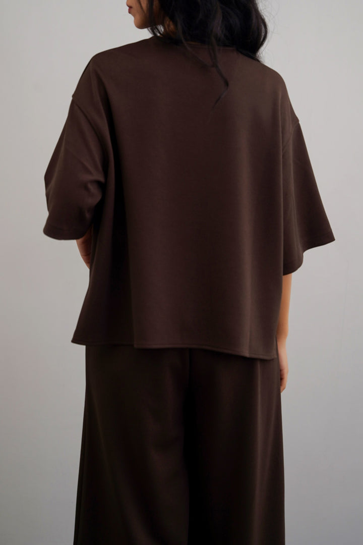 DARK BROWN TWILL TEXTURED BLOUSE