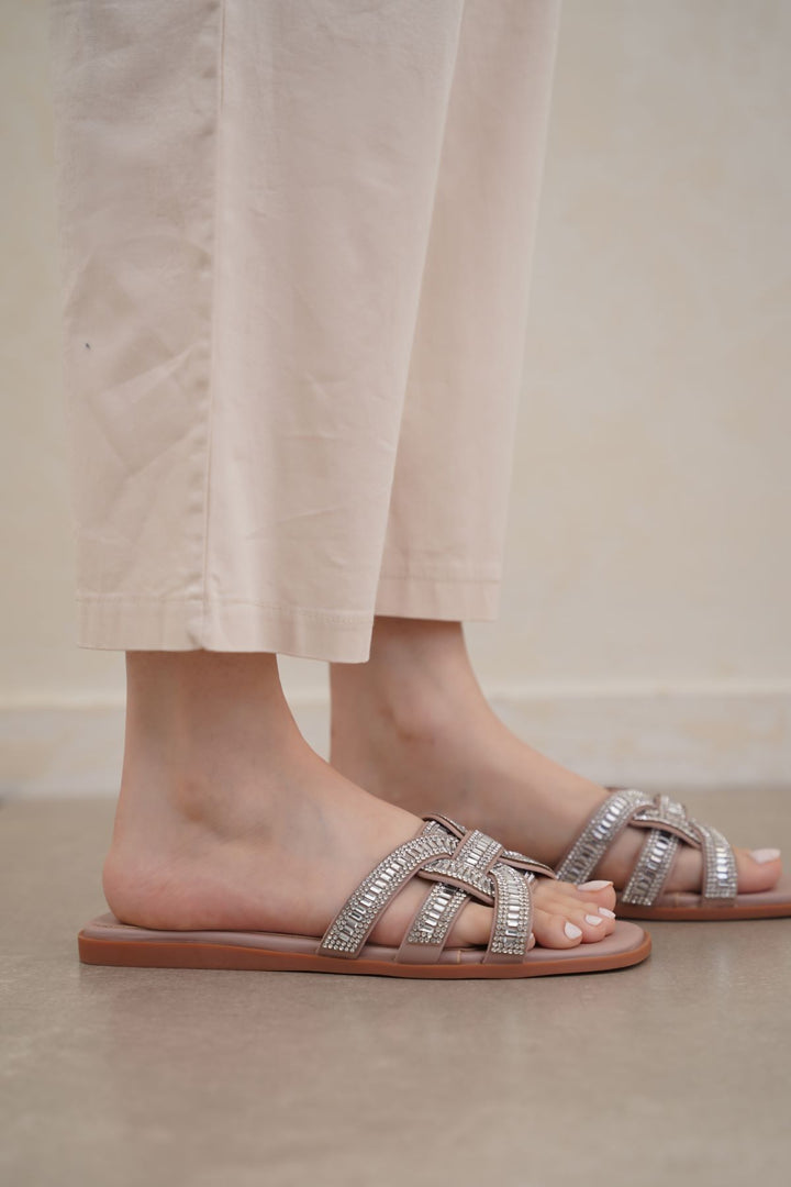 PINK CRYSTAL STUDDED SLIDES