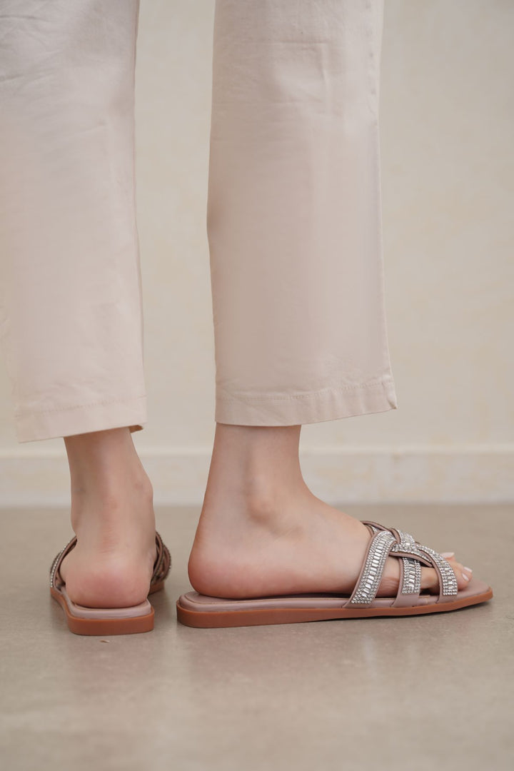 PINK CRYSTAL STUDDED SLIDES