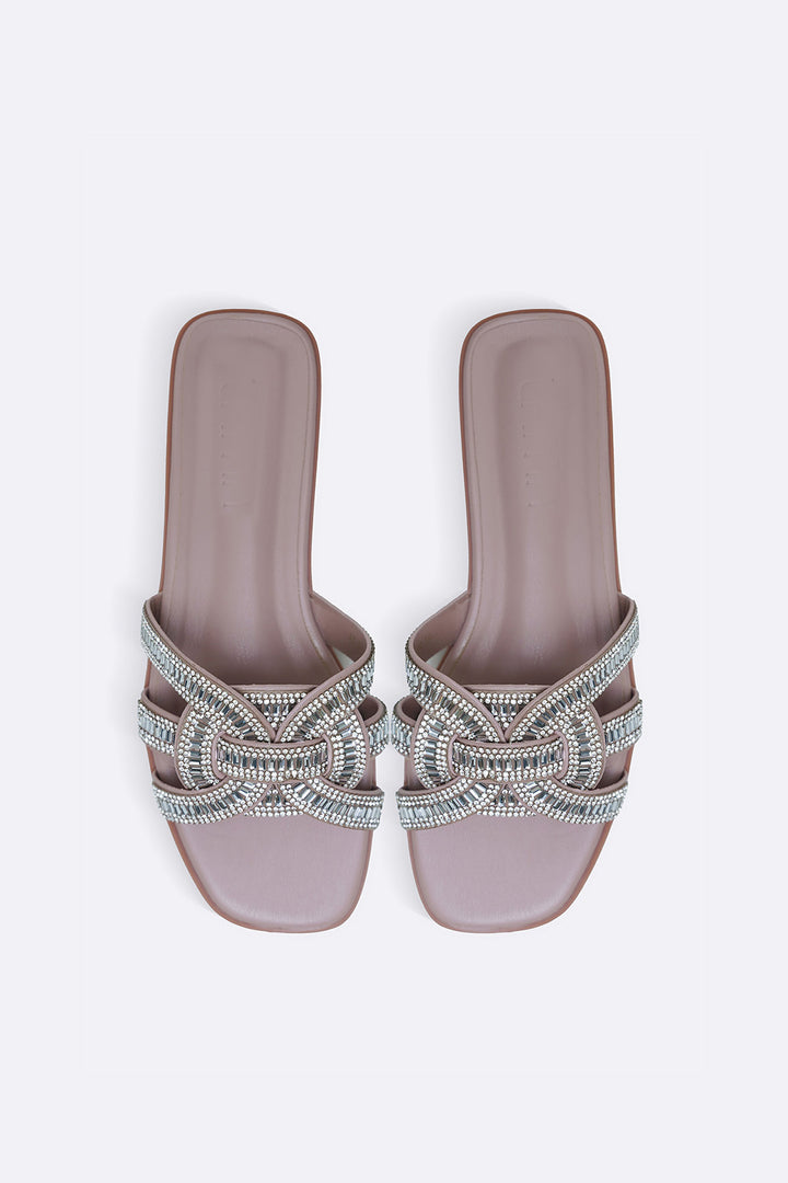 PINK CRYSTAL STUDDED SLIDES