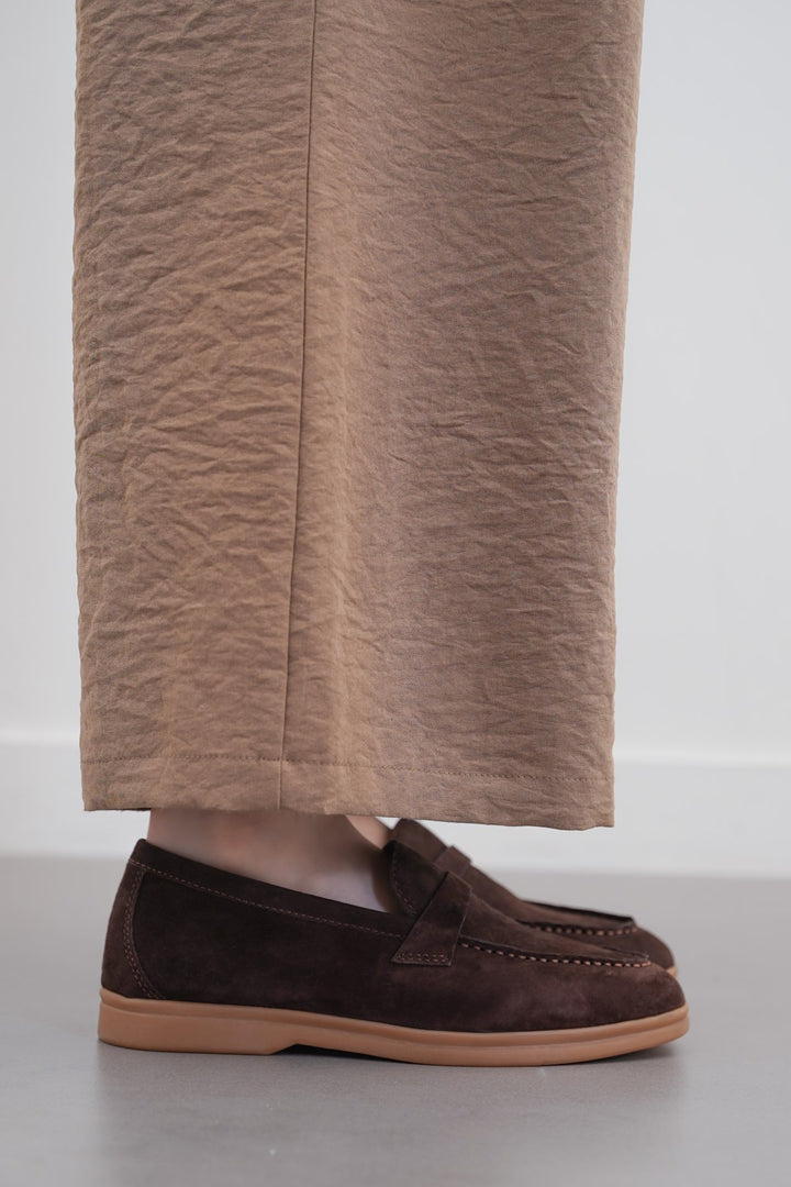 DARK BROWN PALM & PEBBLE LEATHER LOAFERS
