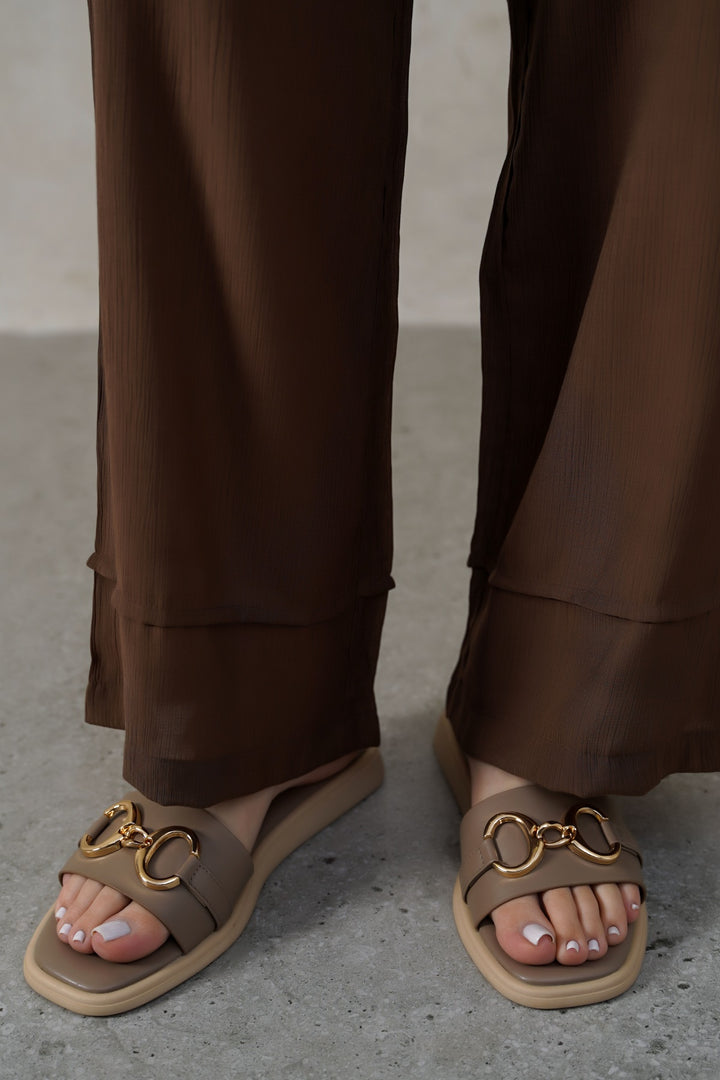 MAUVE GREY COMFY BUCKLE SLIDES