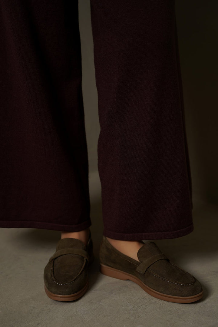 OLIVE PALM & PEBBLE LEATHER LOAFERS