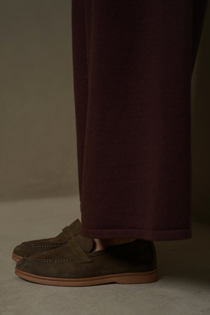 OLIVE PALM & PEBBLE LEATHER LOAFERS