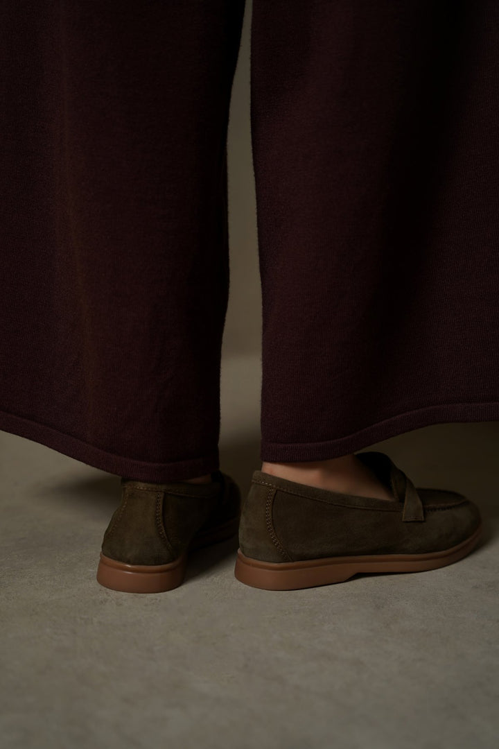 OLIVE PALM & PEBBLE LEATHER LOAFERS