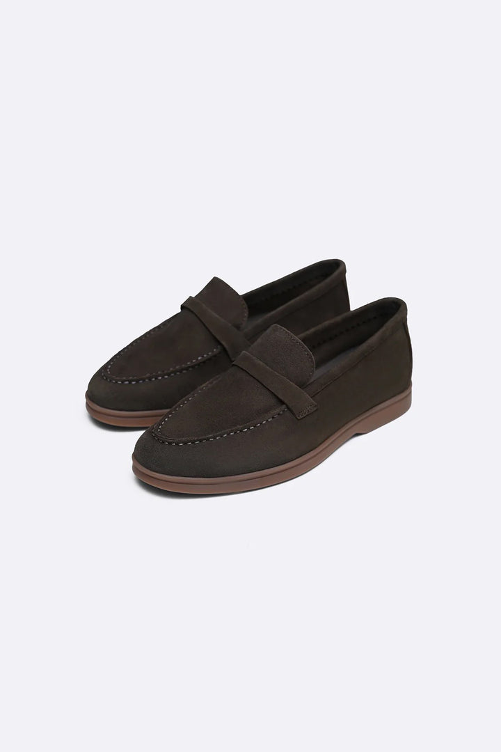 OLIVE PALM & PEBBLE LEATHER LOAFERS