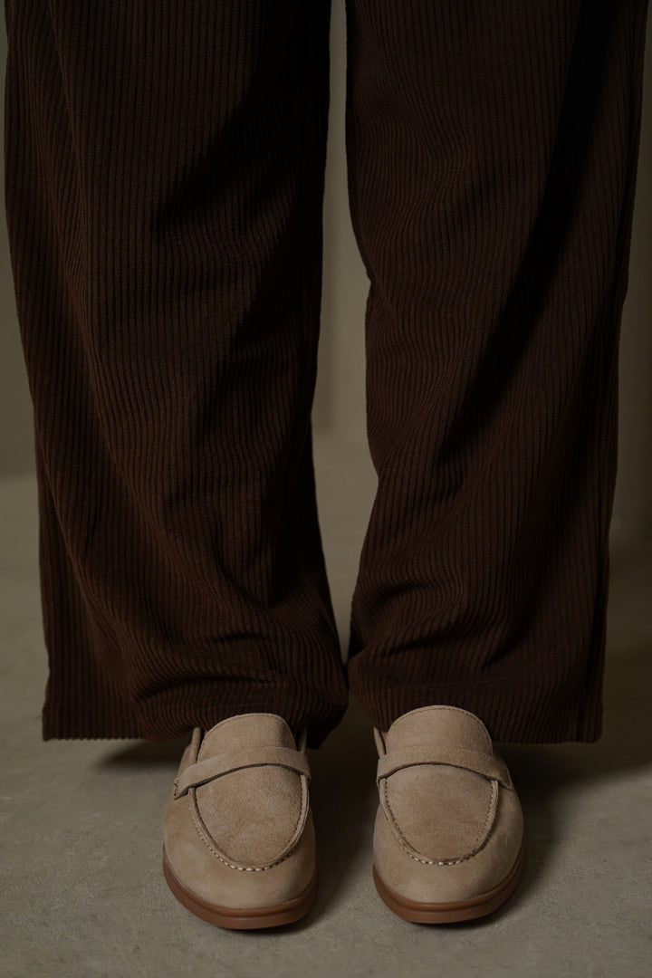 TAUPE PALM & PEBBLE LEATHER LOAFERS