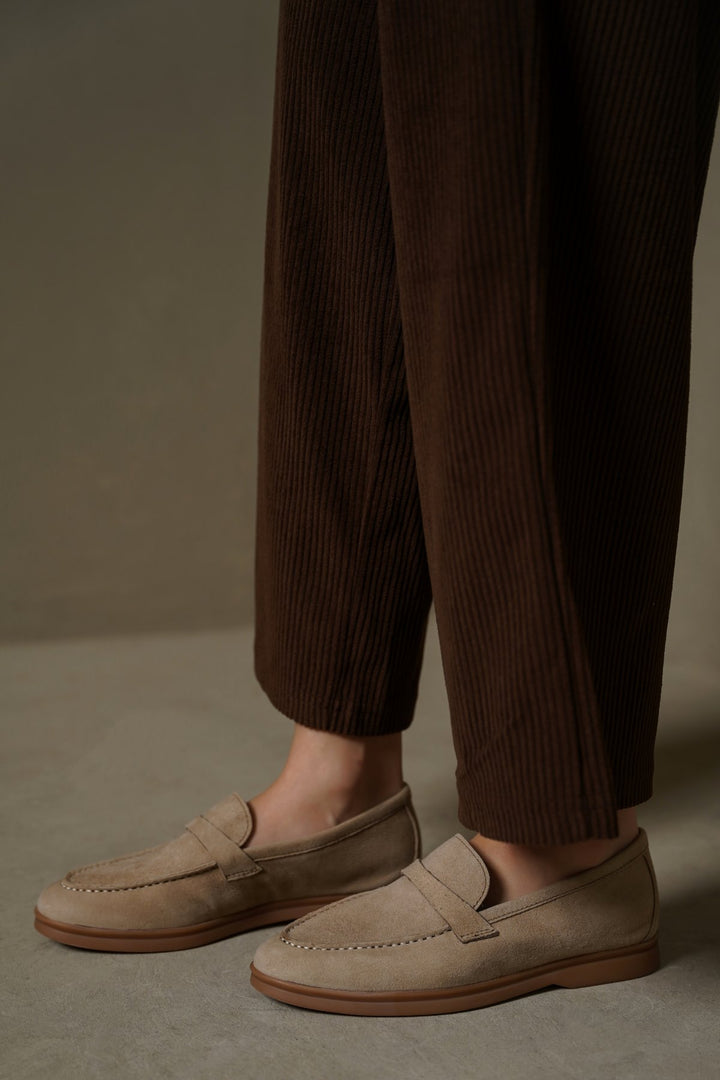 TAUPE PALM & PEBBLE LEATHER LOAFERS