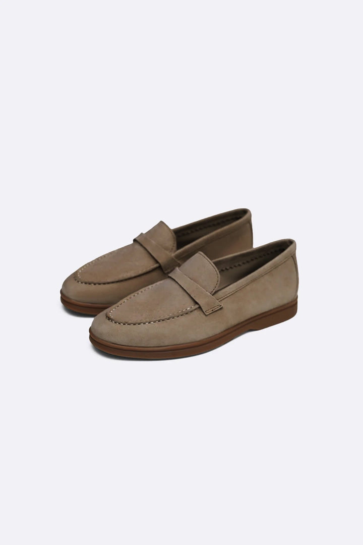 TAUPE PALM & PEBBLE LEATHER LOAFERS