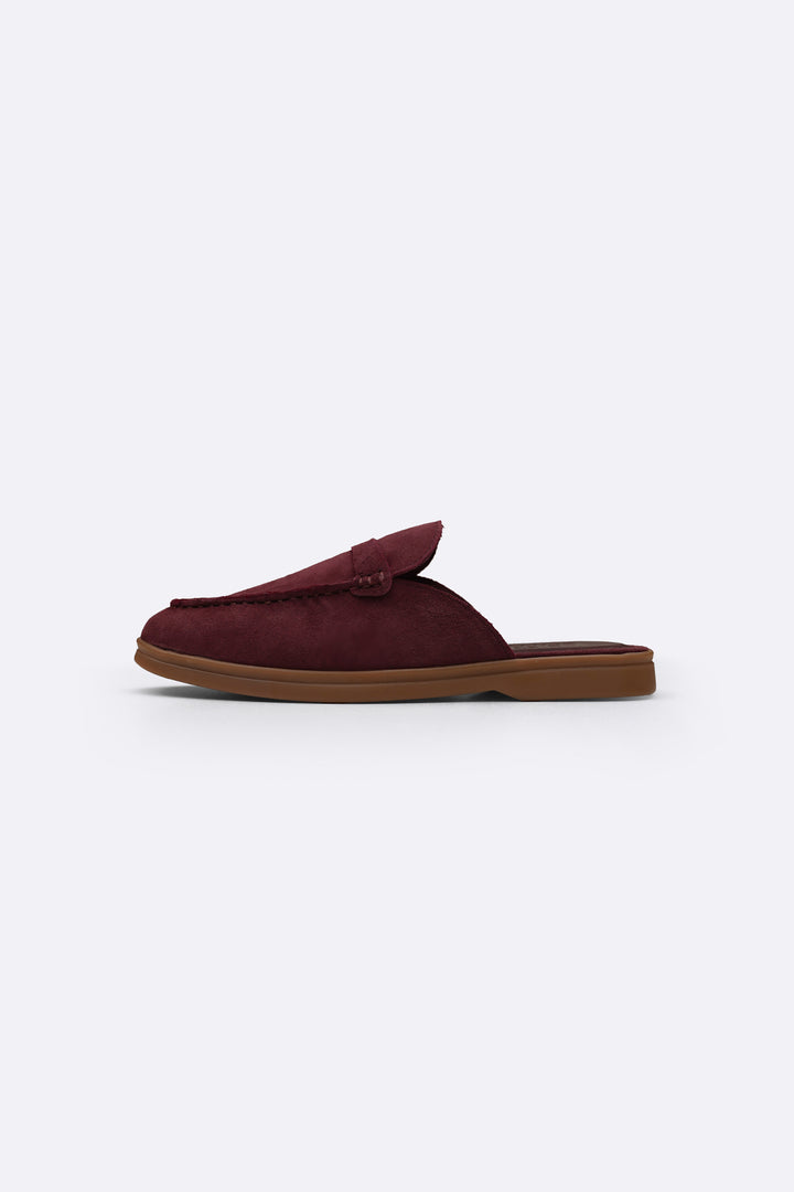 MAROON-SUEDE LEATHER MULES