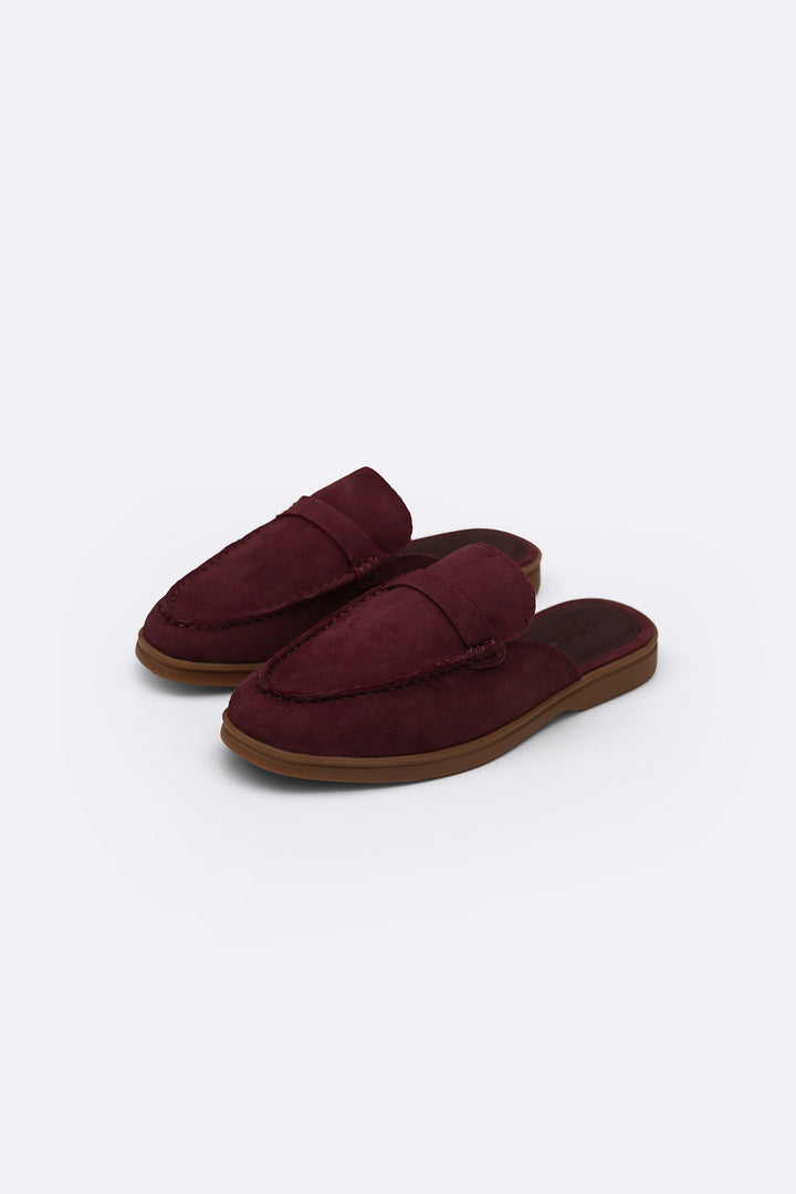 MAROON-SUEDE LEATHER MULES