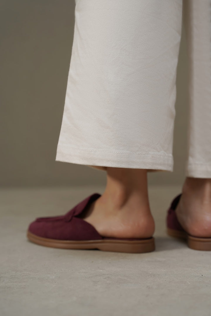 MAROON-SUEDE LEATHER MULES