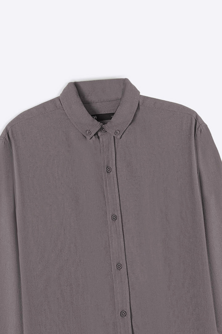 DARK GREY LINEN SLUB COLLAR SHIRT