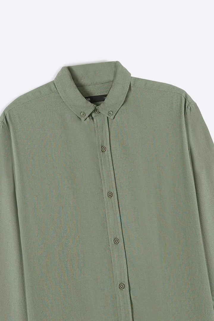 GREEN LINEN SLUB COLLAR SHIRT