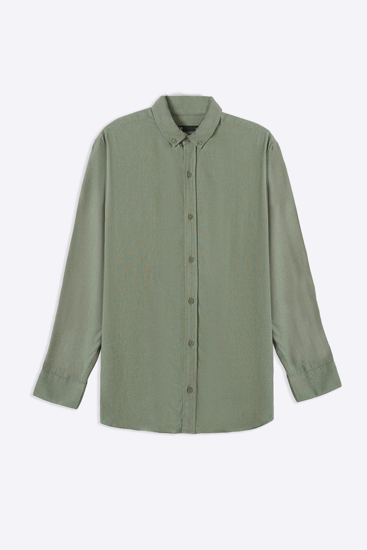 GREEN LINEN SLUB COLLAR SHIRT