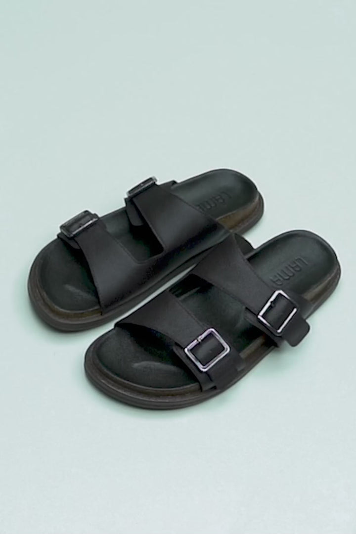 DOUBLE STRAP LEATHER SLIDES