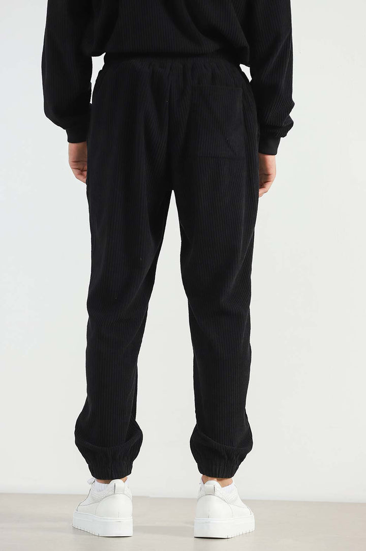 BLACK RIBBED KNIT TROUSER
