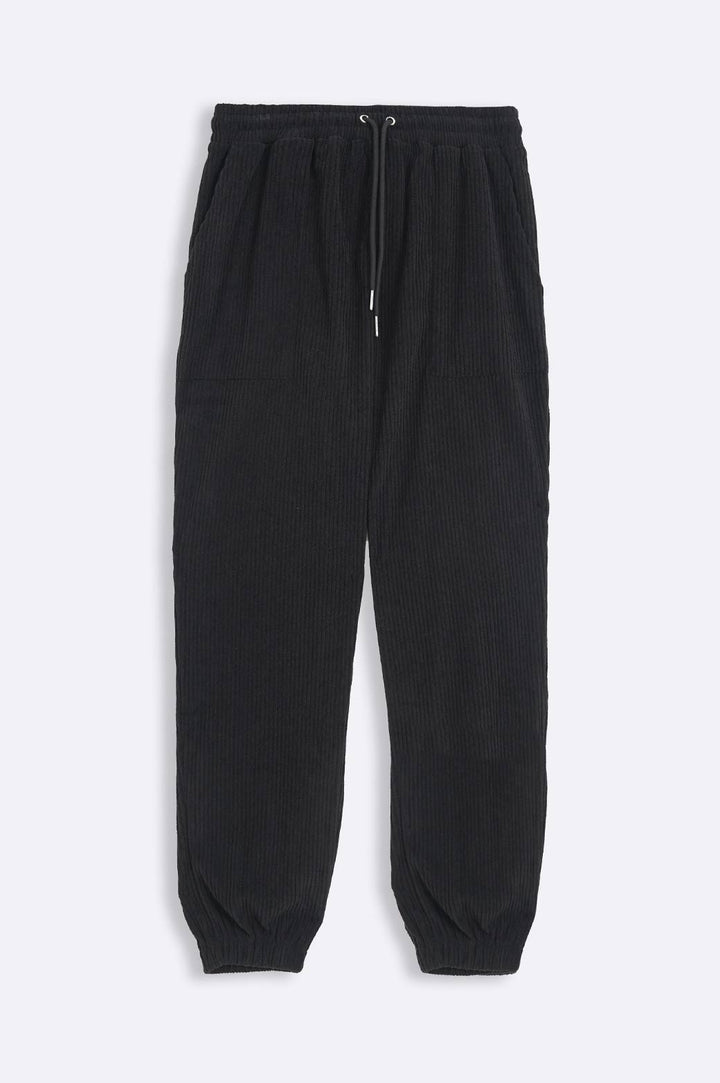 BLACK RIBBED KNIT TROUSER