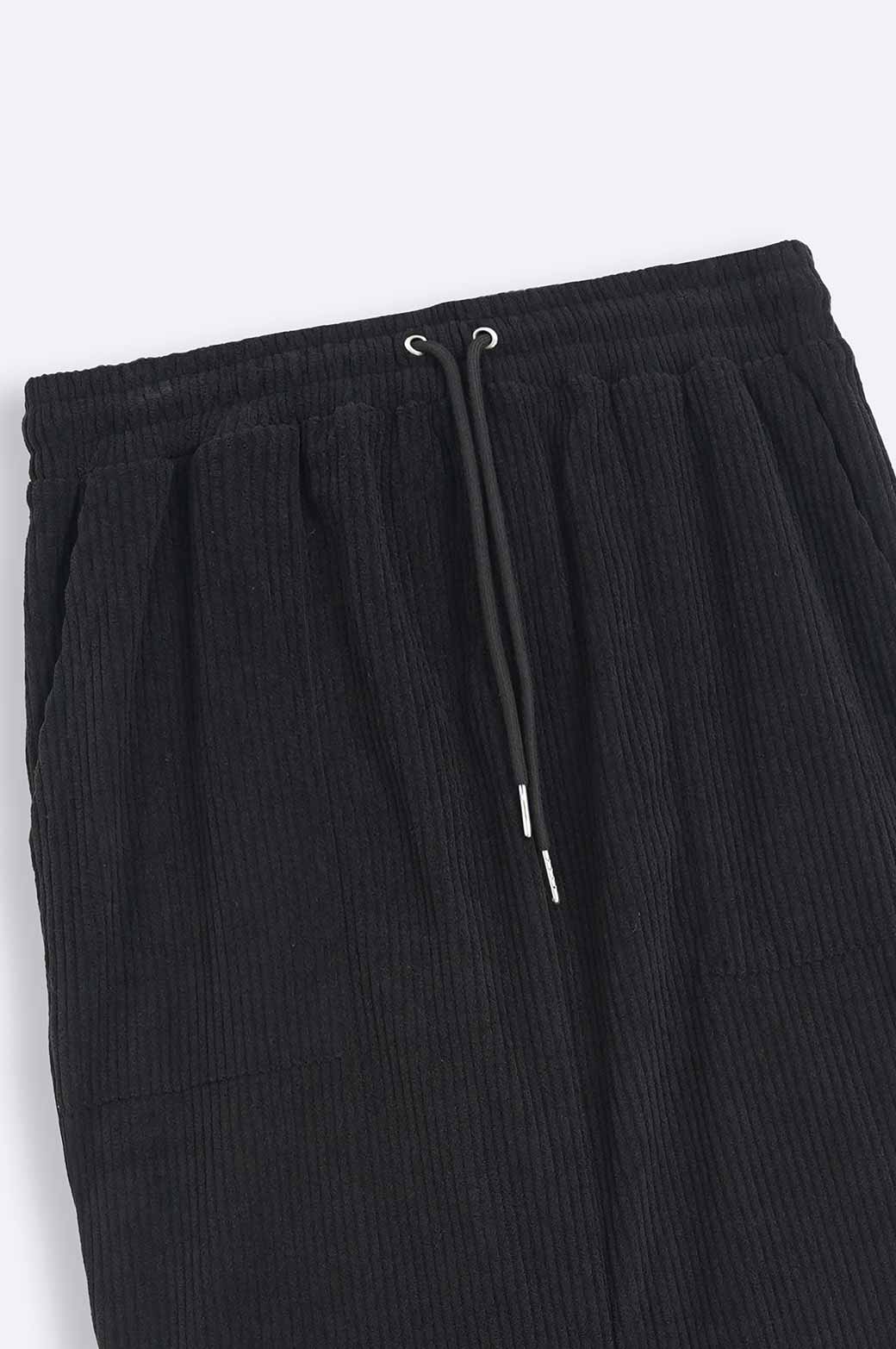 BLACK RIBBED KNIT TROUSER