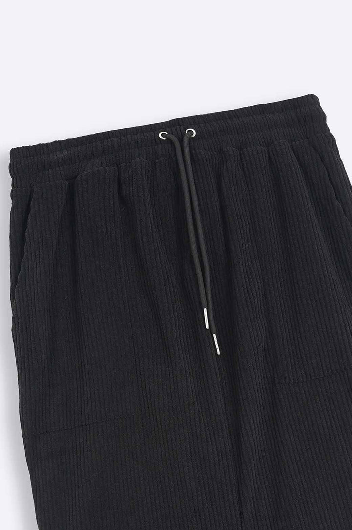 BLACK RIBBED KNIT TROUSER