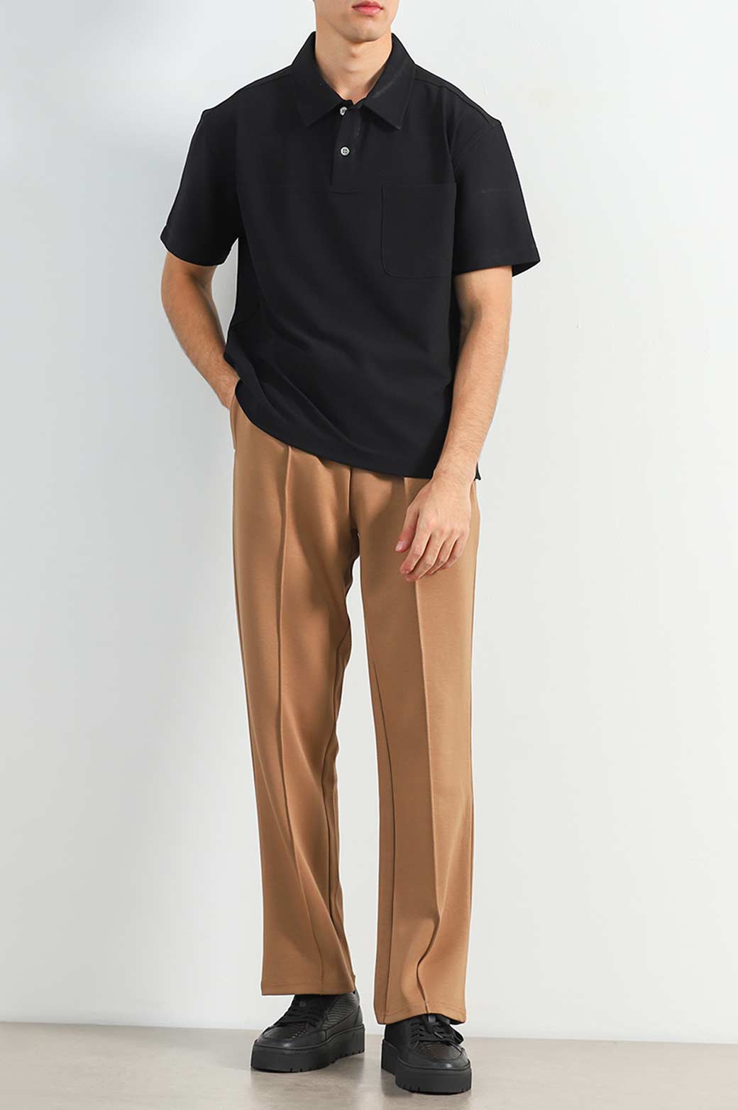 KHAKI STRAIGHT KNITTED PANTS