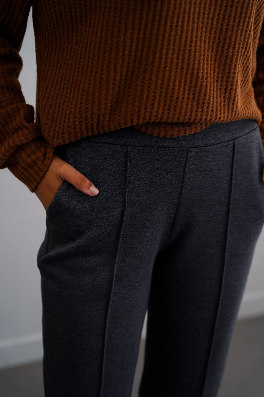 CHARCOAL STRAIGHT EASY SLACKS