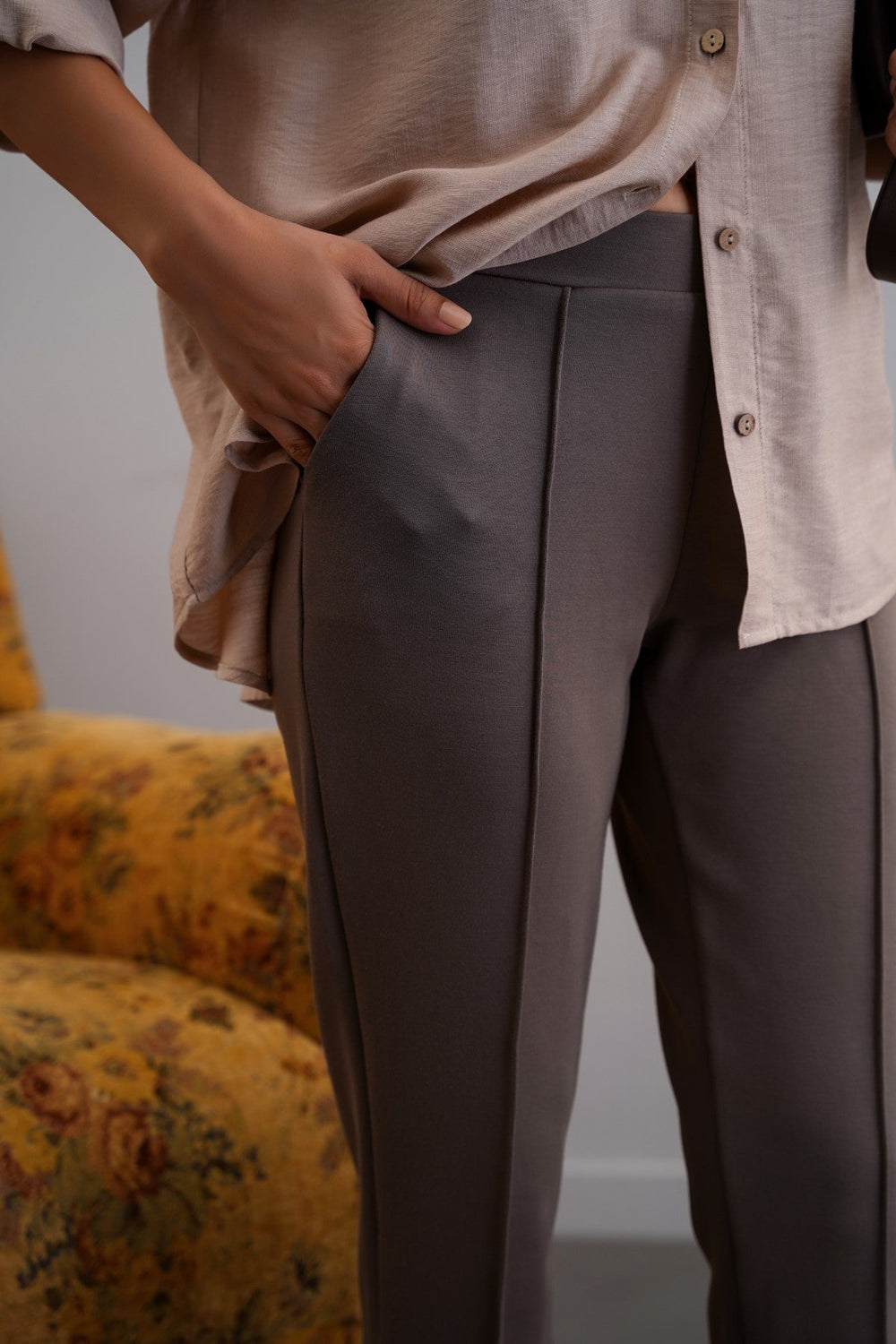 TAUPE STRAIGHT EASY SLACKS
