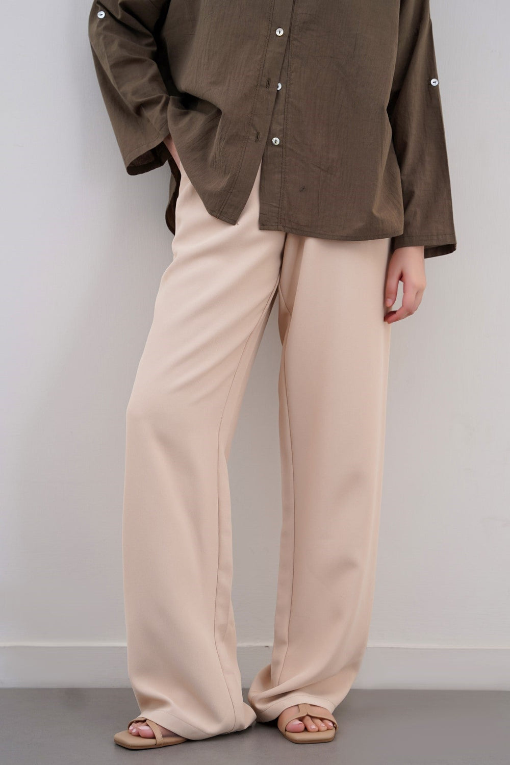 BEIGE LONG FORMAL STRAIGHT TROUSERS