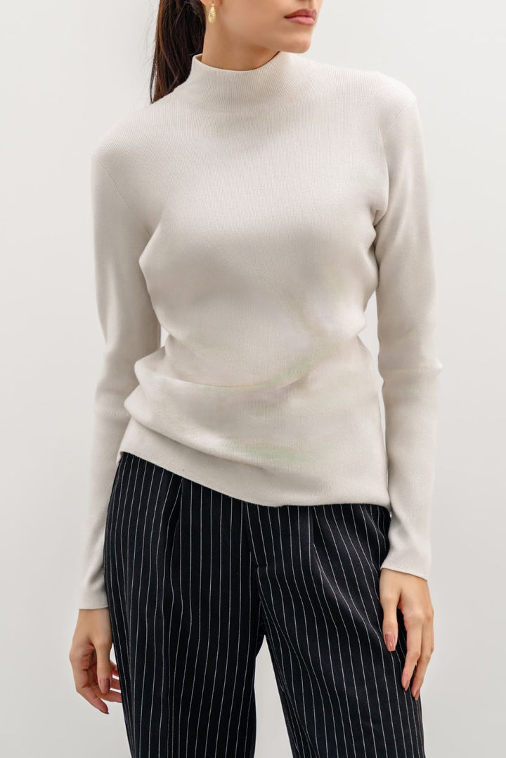 BEIGE LUXURY HIGH CREW SWEATER