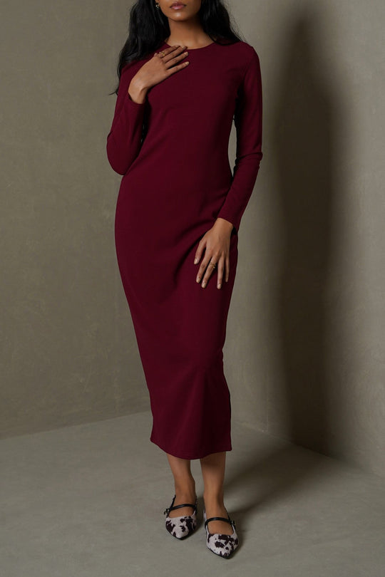 BURGUNDY TAILORED SLIM FIT DRESS