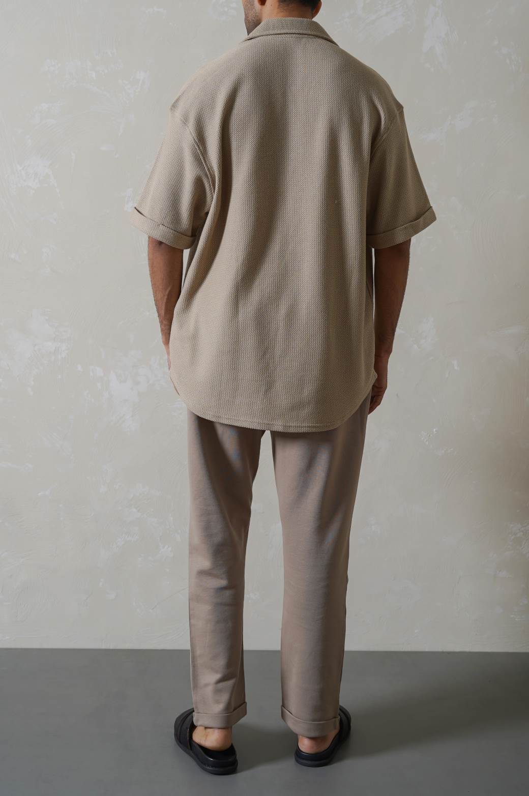 KHAKI TURN-UP JACQUARD PANTS