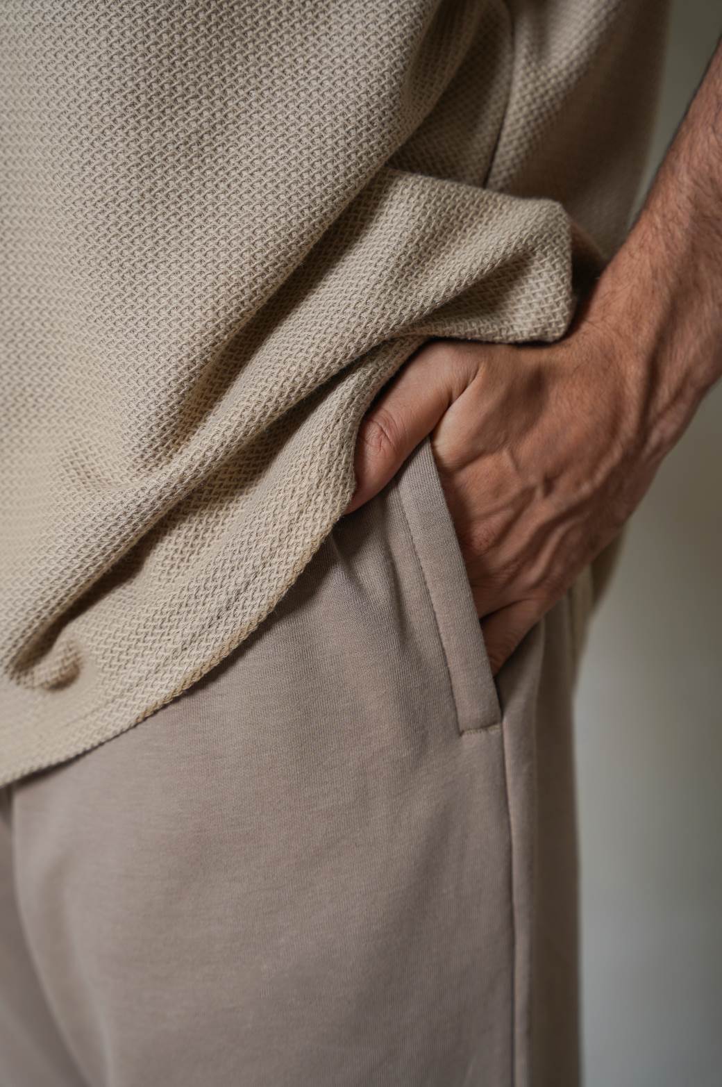 KHAKI TURN-UP JACQUARD PANTS