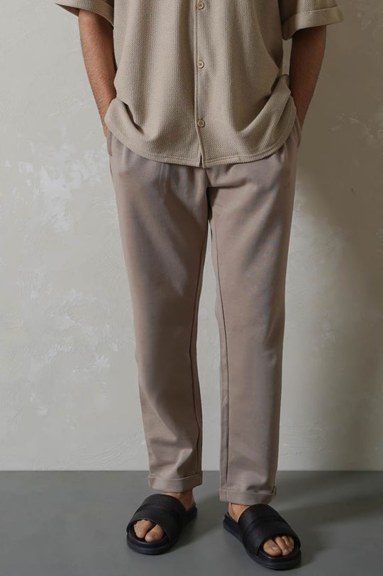 KHAKI TURN-UP JACQUARD PANTS