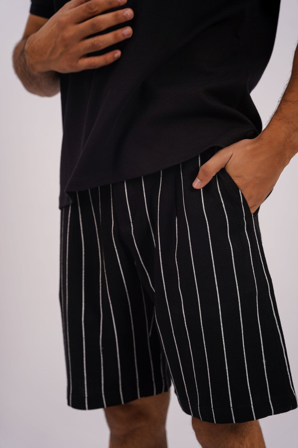 BLACK STRIPED SHORTS