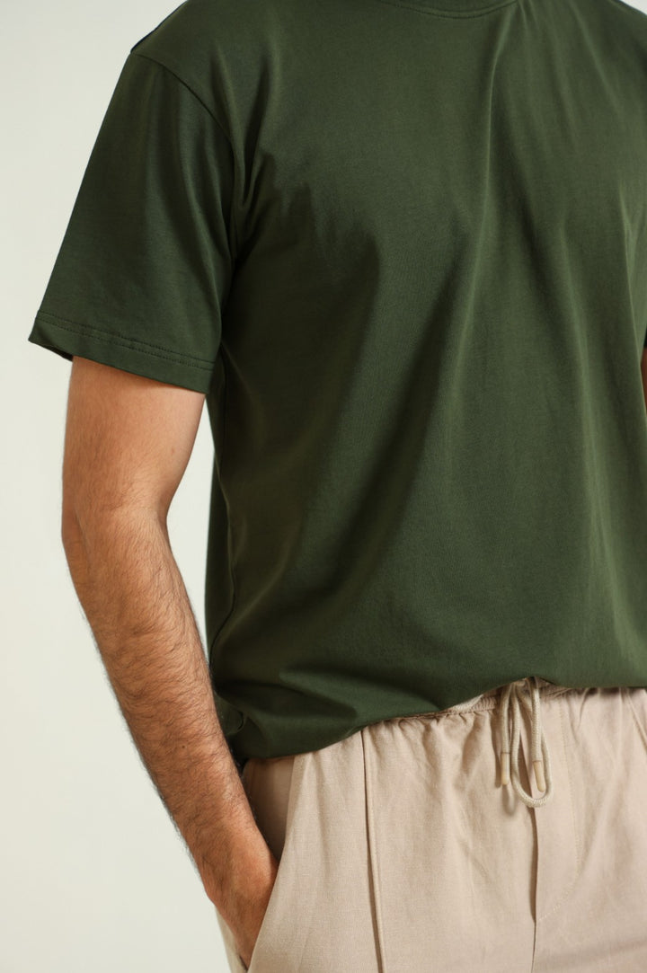DARK OLIVE ROUND NECK T-SHIRT