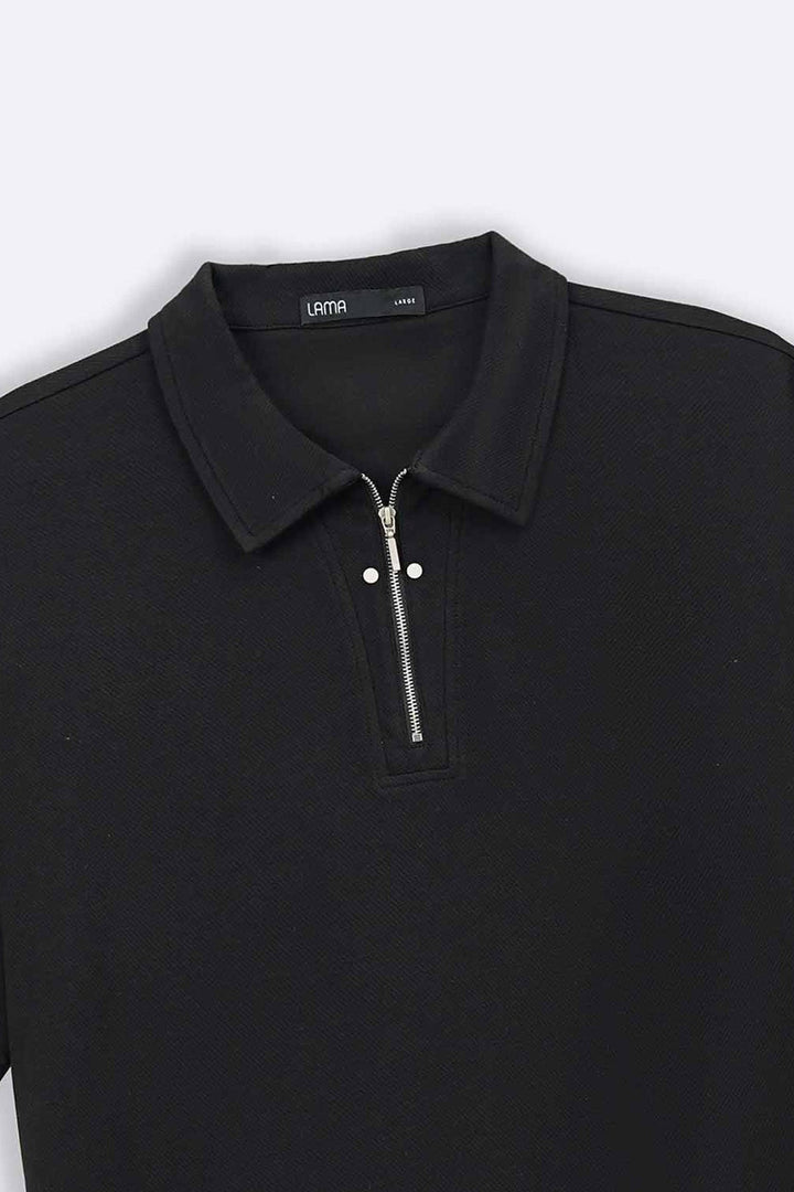 BLACK POLO SHIRT WITH ZIP