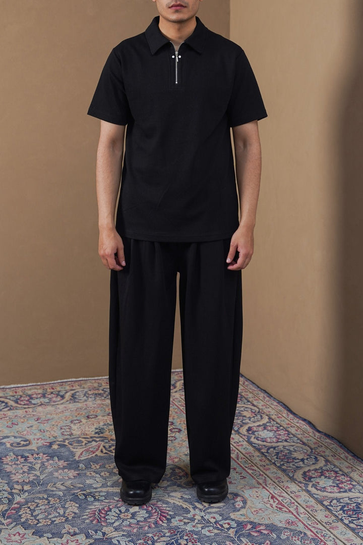 BLACK POLO SHIRT WITH ZIP