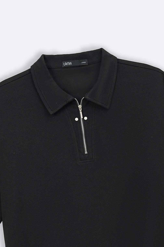 BLACK POLO SHIRT WITH ZIP