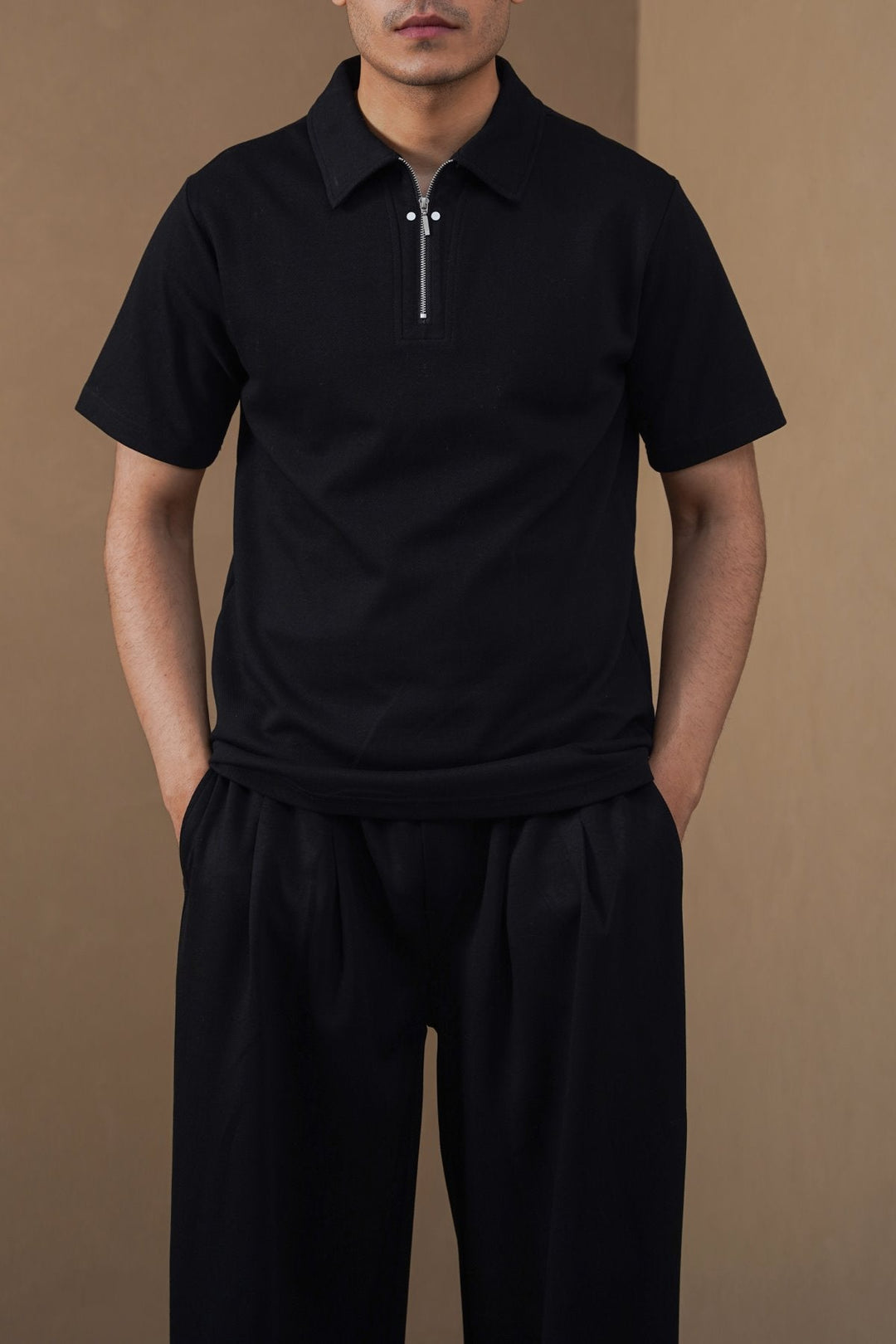 BLACK POLO SHIRT WITH ZIP